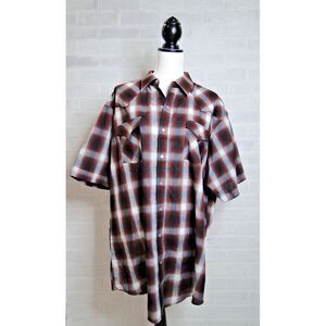 Ely Cattleman Shirt Men's XXL Tall Western Short Sleeve Pearl‎ Snap Button-Up